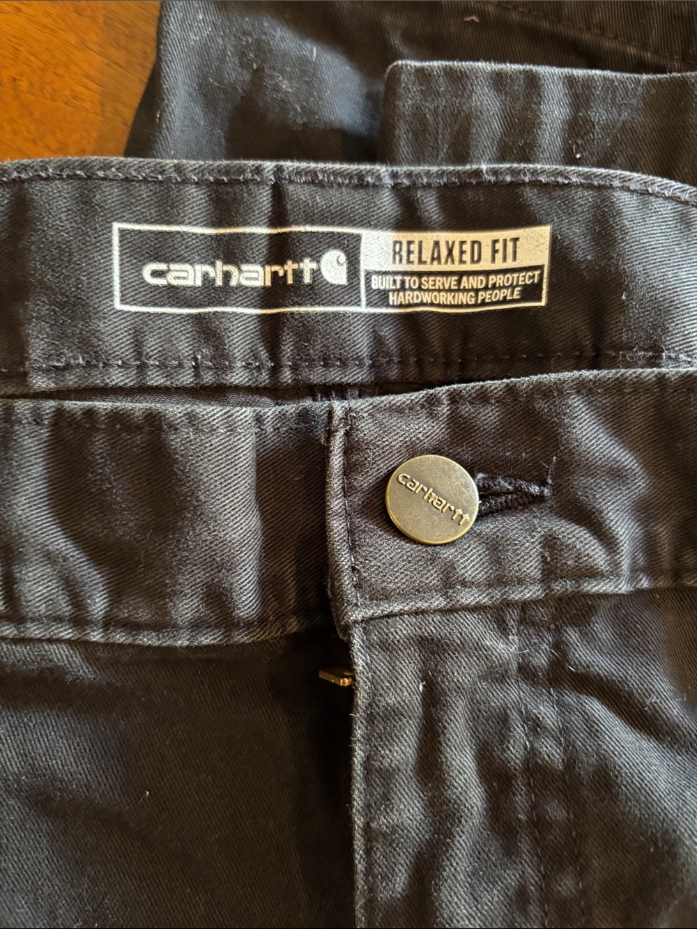 Carhartt Black Relaxed Fit Work Pants with Branded Button 36x36